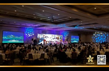 聚星传媒 景泰年会 LED大屏幕 双投影侧屏幕 舞台效果 摇头灯 音响 内容设计 视频录制